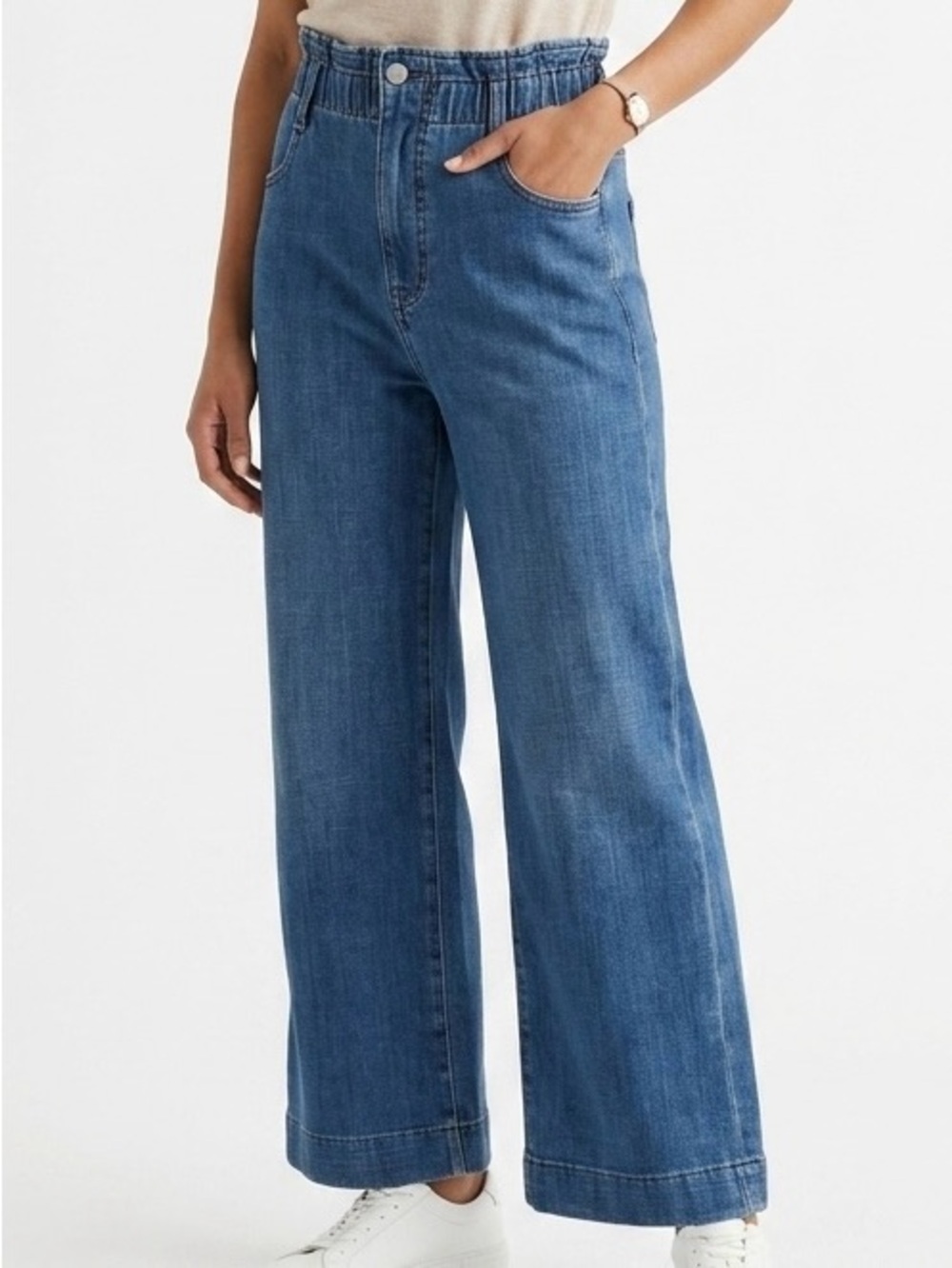 J.Crew High Rise Wide Leg Elastic Waist Jeans Medium Wash Denim - Size 27